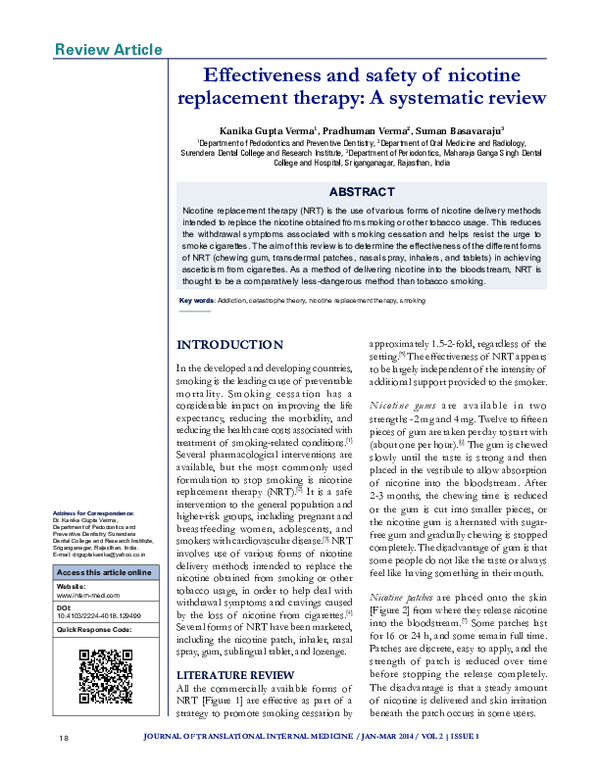 (PDF) Effectiveness and safety of nicotine replacement therapy: A ...