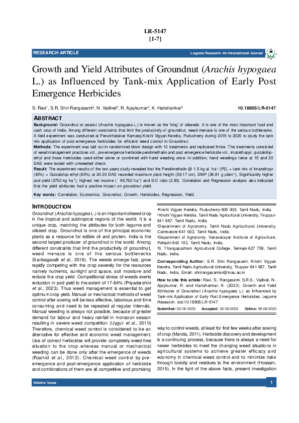 (PDF) Growth and Yield Attributes of Groundnut (Arachis hypogaea L.) as ...