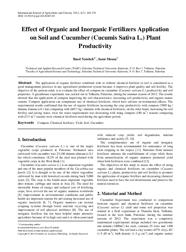 (PDF) Effect of Organic and Inorganic Fertilizers Application on Soil ...