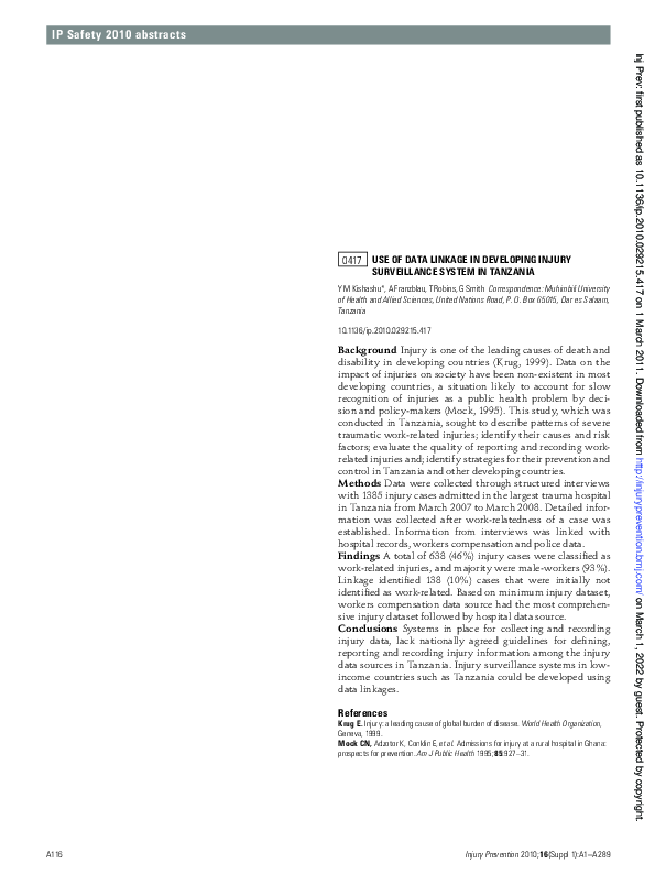 (PDF) Use of data linkage in developing injury surveillance system in ...