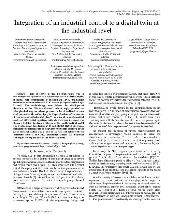 (PDF) Integration of an industrial control to a digital twin at the ...