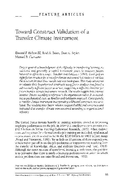 (PDF) Toward construct validation of a transfer climate instrument