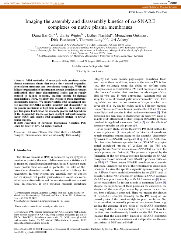 (PDF) Imaging the assembly and disassembly kinetics of cis -SNARE ...