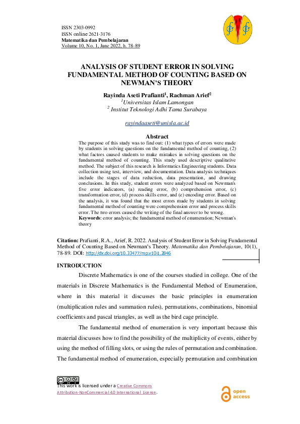 (PDF) ANALYSIS OF STUDENT ERROR IN SOLVING FUNDAMENTAL METHOD OF ...