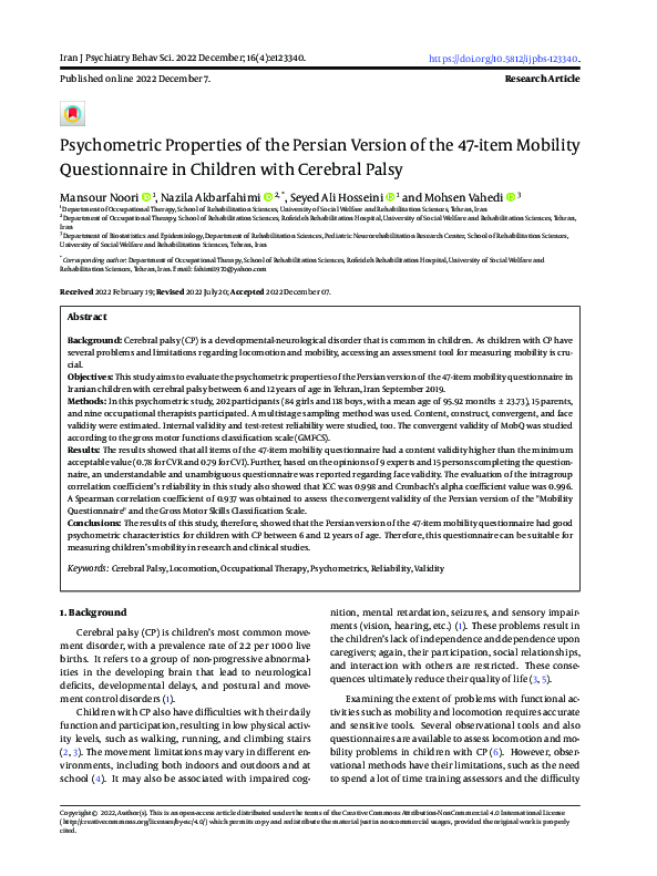 (PDF) Psychometric Properties of the Persian Version of the 47-item ...