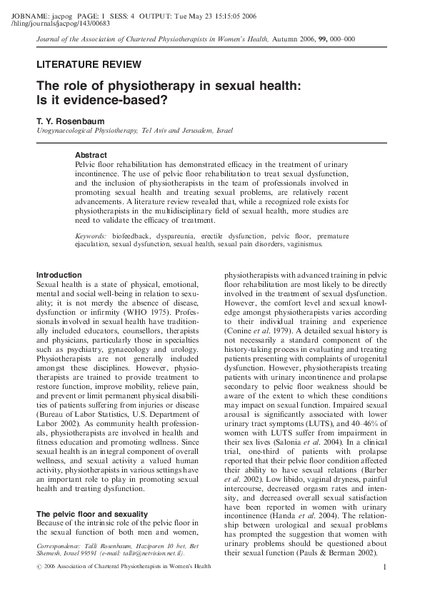 (PDF) The role of physiotherapy in sexual health: Is it evidence based?