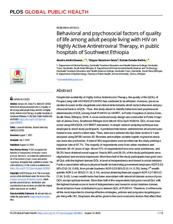 (PDF) Behavioral and psychosocial factors of quality of life among ...