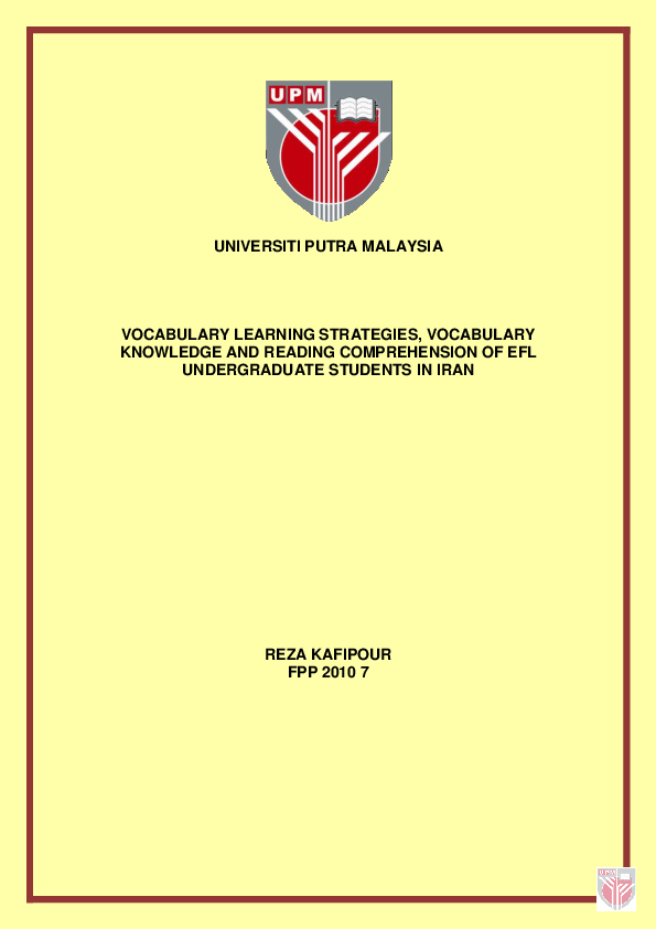(PDF) Vocabulary Learning Strategies, Vocabulary Knowledge and Reading ...
