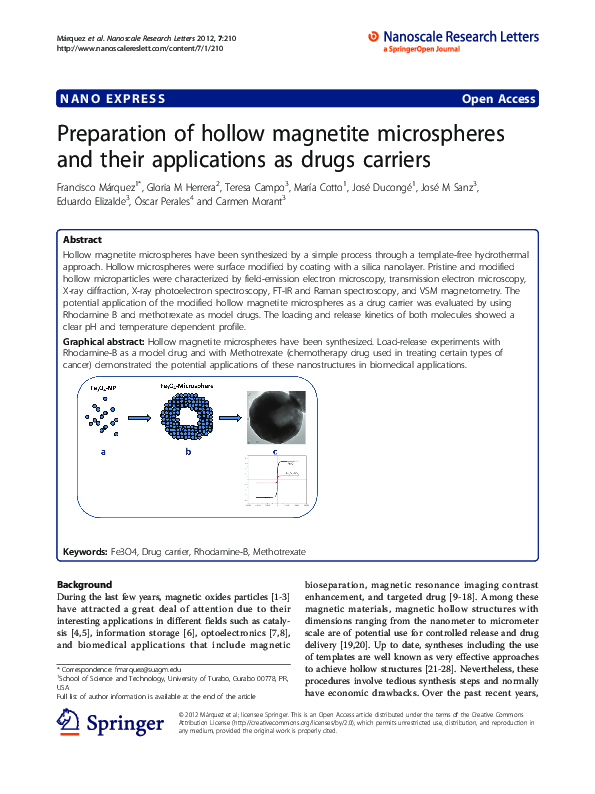 (PDF) Preparation of hollow magnetite microspheres and their ...