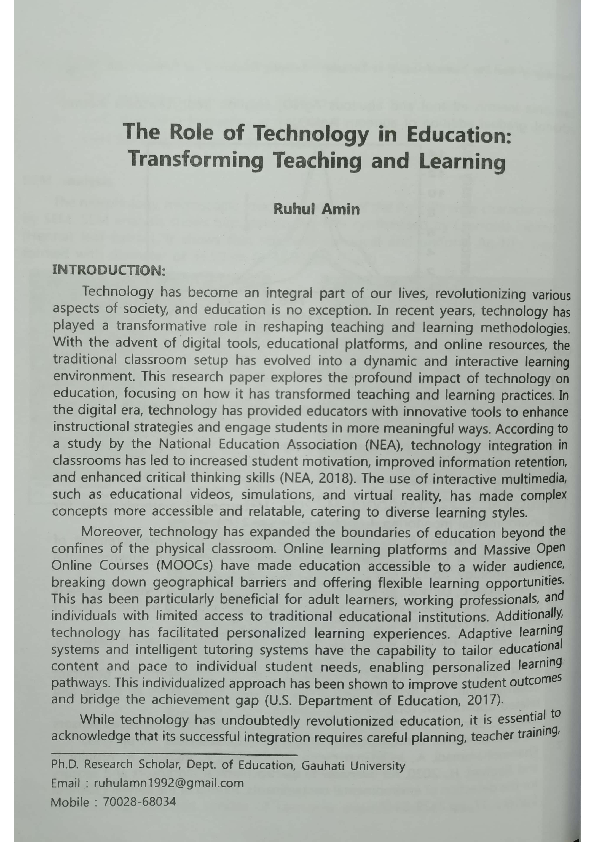 (PDF) The Role of Technology in Education: Transforming Teaching and ...