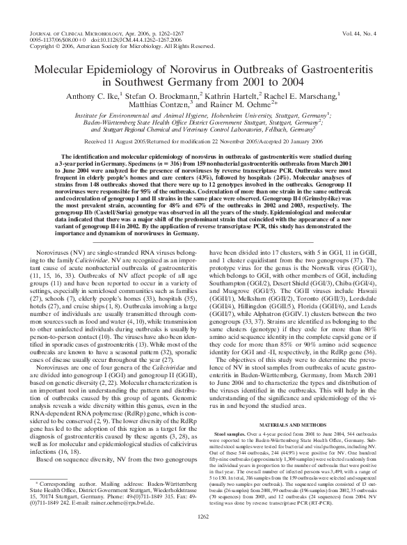 (PDF) Molecular Epidemiology of Norovirus in Outbreaks of ...