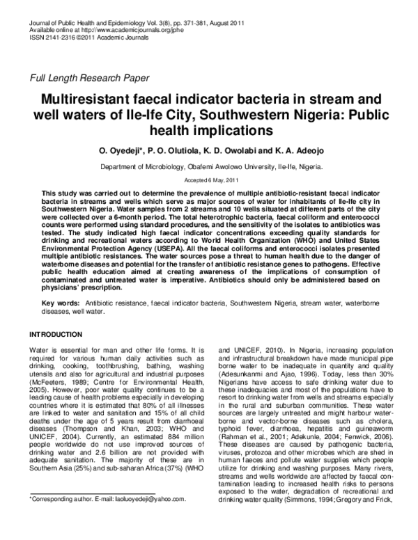 (PDF) Multiresistant faecal indicator bacteria in stream and well ...
