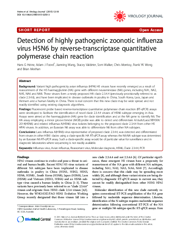 (PDF) Detection of highly pathogenic zoonotic influenza virus H5N6 by ...