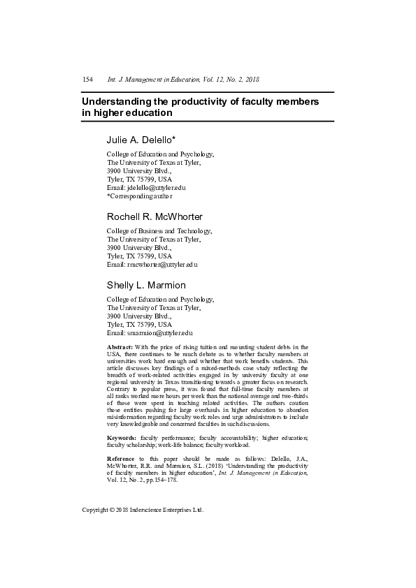 (PDF) Understanding the productivity of faculty members in higher education