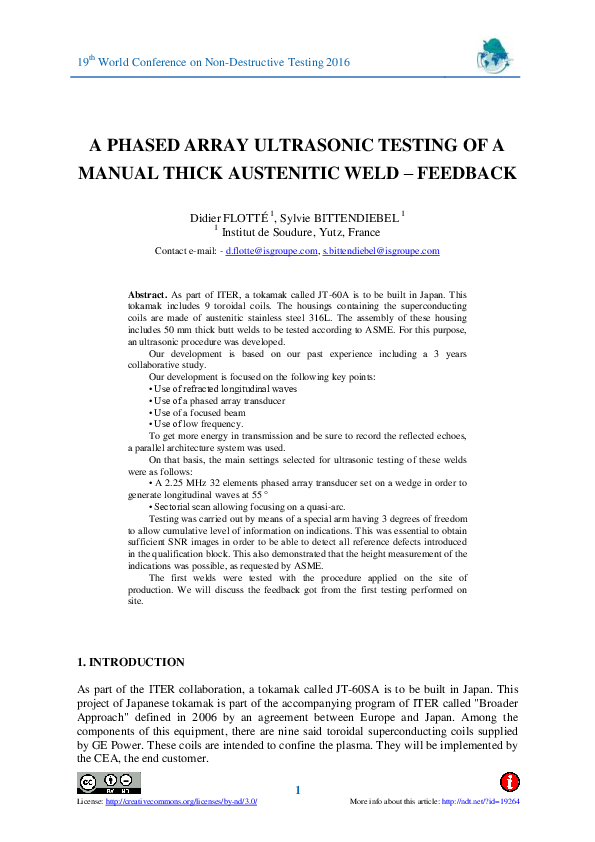 (PDF) A Phased Array Ultrasonic Testing of a Manual Thick Austenitic ...