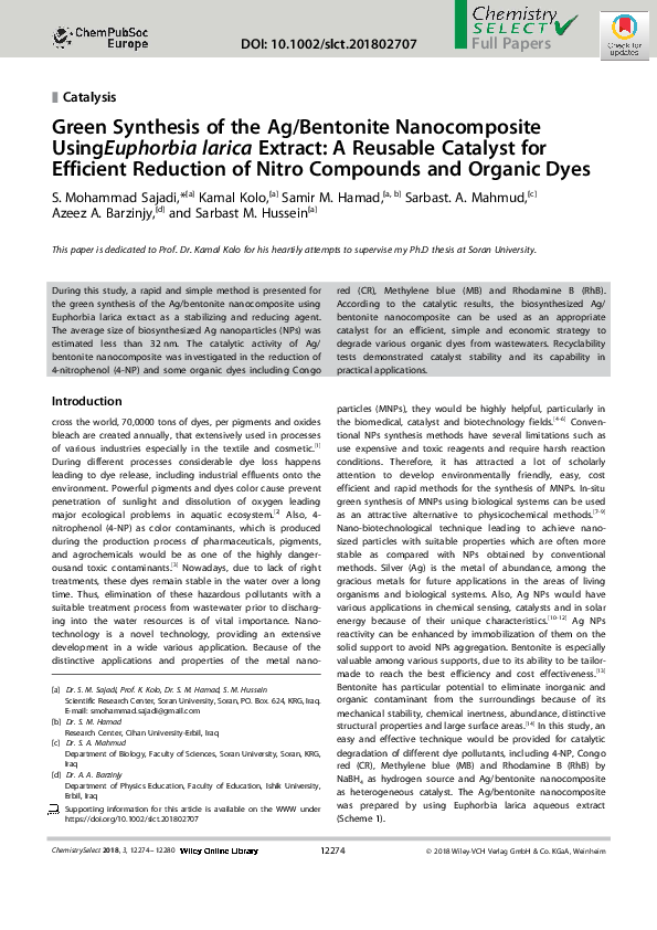 (PDF) Green Synthesis of the Ag/Bentonite Nanocomposite UsingEuphorbia ...