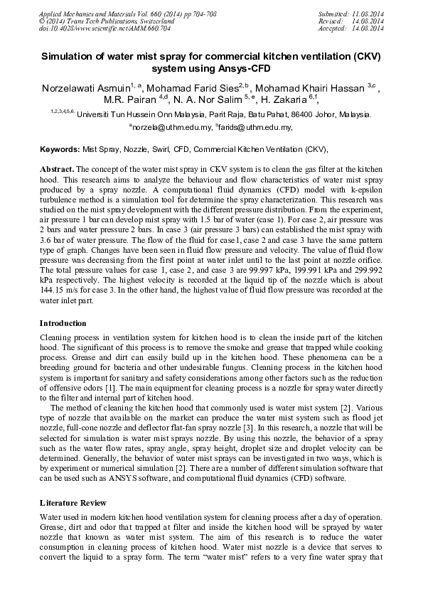 (PDF) Simulation of Water Mist Spray for Commercial Kitchen Ventilation ...