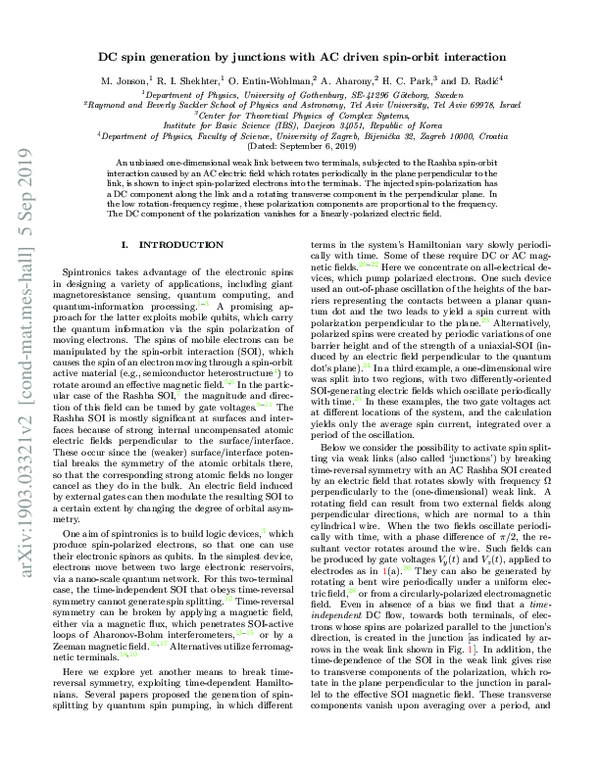 (PDF) DC spin generation by junctions with AC driven spin-orbit interaction