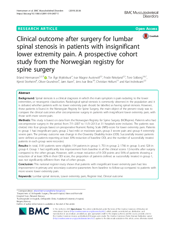 (PDF) Clinical outcome after surgery for lumbar spinal stenosis in ...
