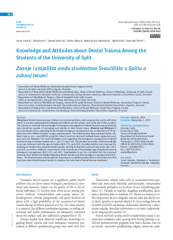 (PDF) Knowledge and Attitudes about Dental Trauma Among the Students of ...