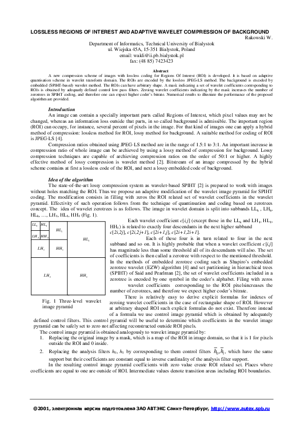 (PDF) Lossless Regions of Interest and Adaptive Wavelet Compression of ...
