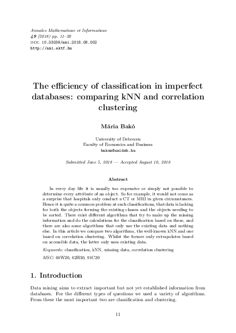 (PDF) The efficiency of classification in imperfect databases ...