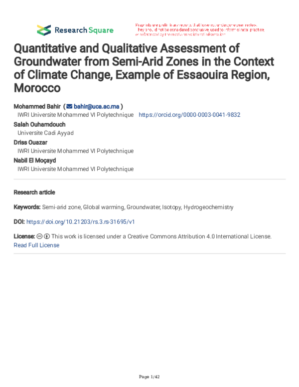 (PDF) Quantitative and Qualitative Assessment of Groundwater from Semi ...