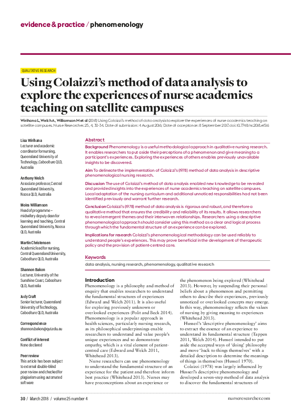 (PDF) Using Colaizzi’s Method of Data Analysis to Explore the ...