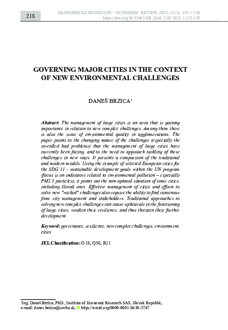 (PDF) Governing Major Cities in the Context of New Environmental Challenges