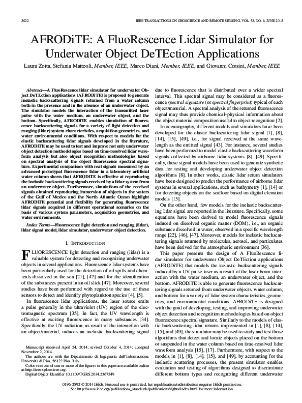 (PDF) AFRODiTE: A FluoRescence Lidar Simulator for Underwater Object ...