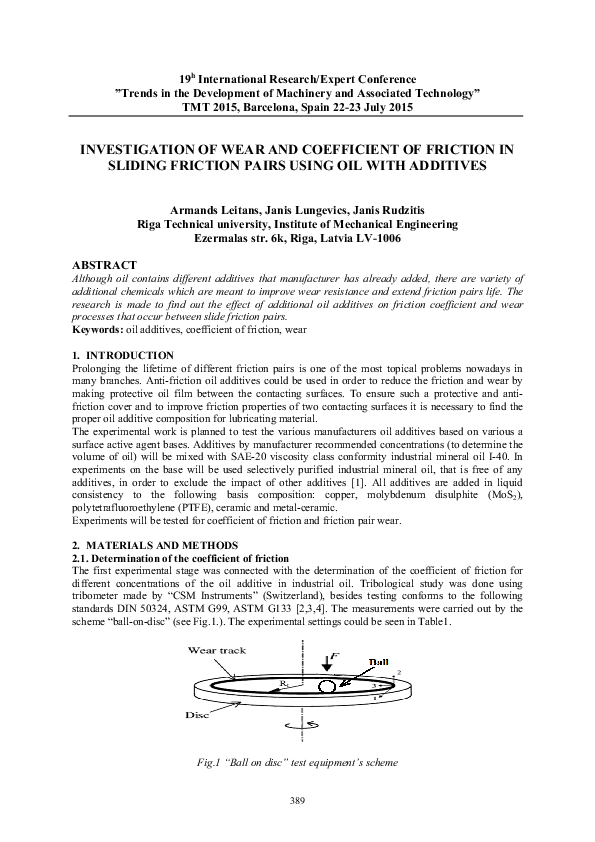 (PDF) Investigation of Wear And Coefficient of Friction in Sliding ...