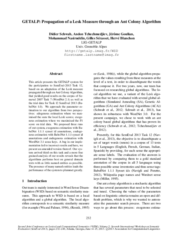 (PDF) GETALP System : Propagation of a Lesk Measure through an Ant ...