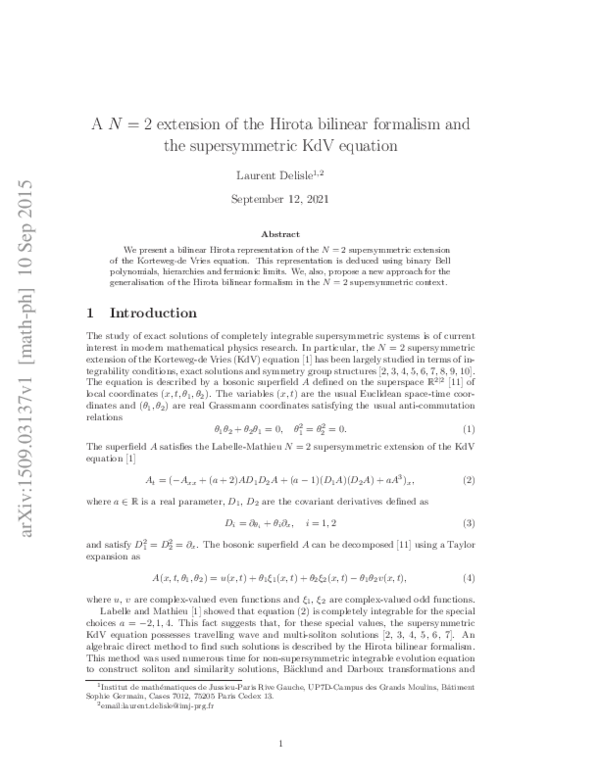 (PDF) A N = 2 extension of the Hirota bilinear formalism and the ...