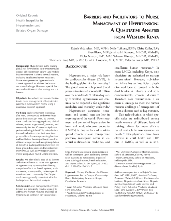 (PDF) Barriers and Facilitators to Nurse Management of Hypertension: A ...