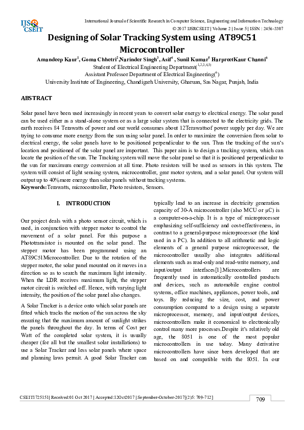 (PDF) Designing of Solar Tracking System using AT89C51 Microcontroller
