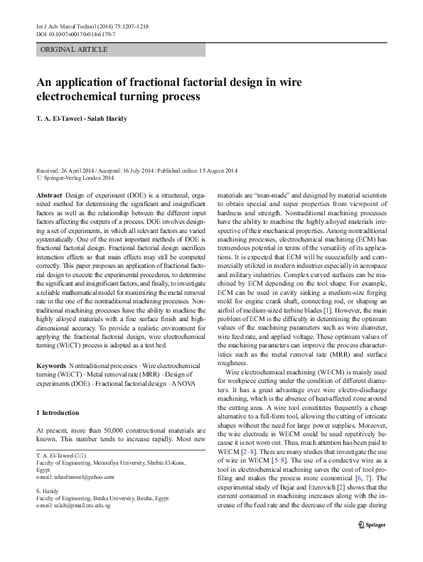 (PDF) An application of fractional factorial design in wire ...