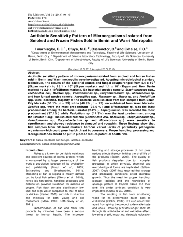 (PDF) Antibiotic Sensitivity Pattern of Microorganisms Isolated from ...