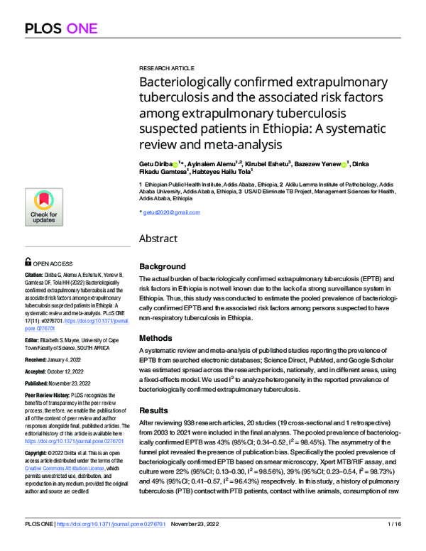 (PDF) Bacteriologically confirmed extrapulmonary tuberculosis and the ...