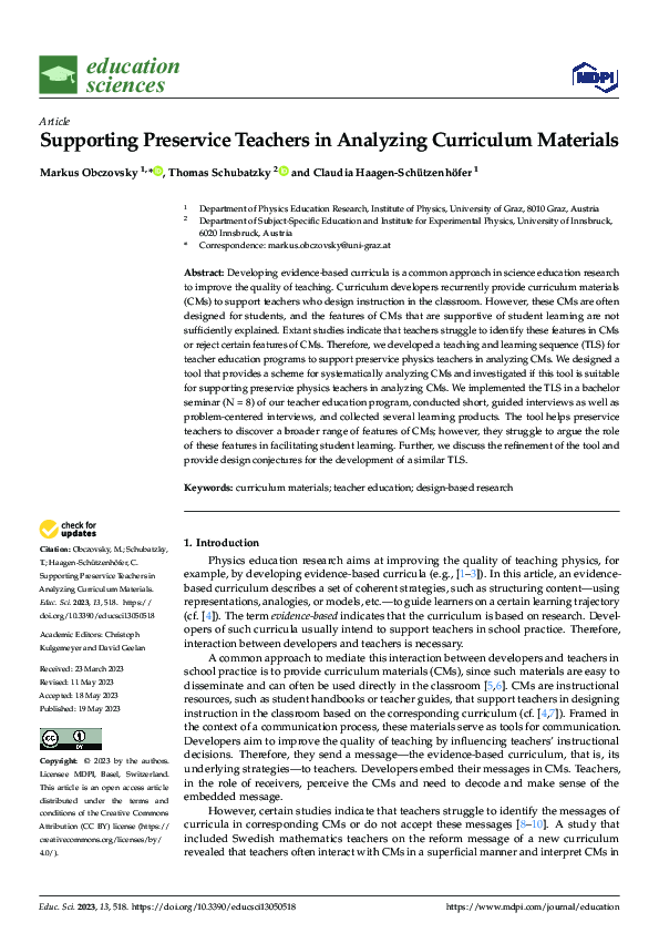 (PDF) Supporting Preservice Teachers in Analyzing Curriculum Materials