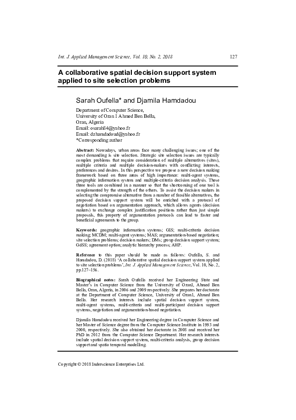 (PDF) A Collaborative Spatial Decision Support System for Assessing ...