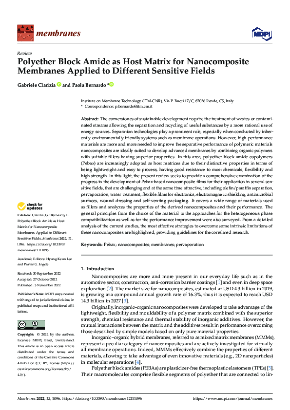 (PDF) Polyether Block Amide as Host Matrix for Nanocomposite Membranes ...