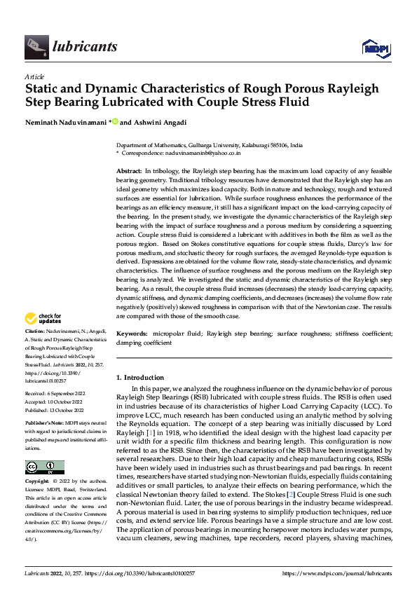 (PDF) Static and Dynamic Characteristics of Rough Porous Rayleigh Step ...