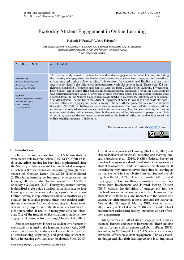 (PDF) Exploring Student Engagement in Online Learning