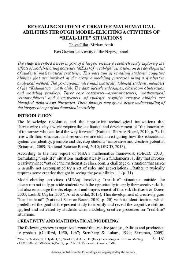 (PDF) Revealing Students' Creative Mathematical Abilities through Model ...