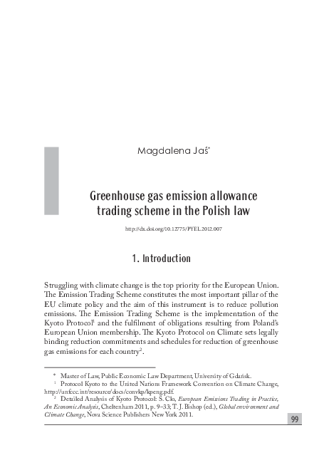 (PDF) Greenhouse gas emission allowance trading scheme in the Polish law