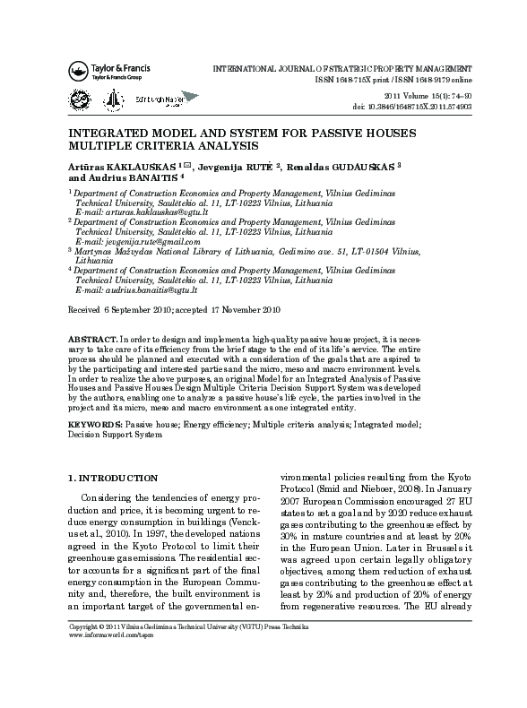 (PDF) Integrated model and system for passive houses multiple criteria ...