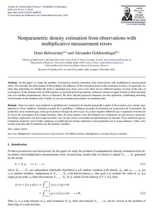 (PDF) Nonparametric density estimation from observations with ...