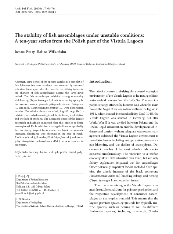 (PDF) The stability of fish assemblages under unstable conditions: A ...