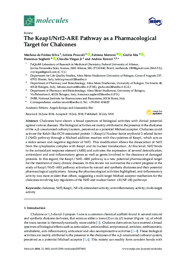 (PDF) The Keap1/Nrf2-ARE Pathway as a Pharmacological Target for Chalcones