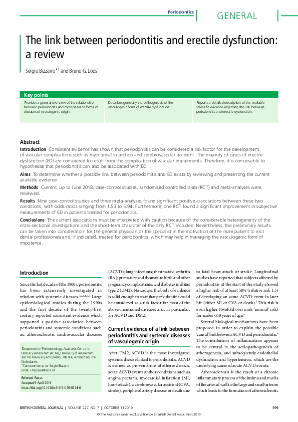 (PDF) The link between periodontitis and erectile dysfunction: a review